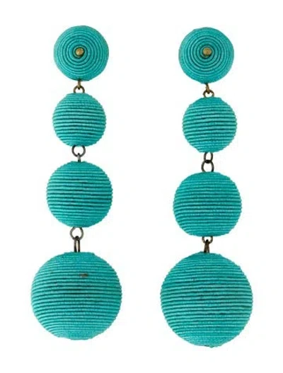 Pre-owned Kenneth Jay Lane Thread-wrapped Ball Linear Drop Earrings In Blue
