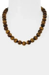 Kenneth Jay Lane Tiger's Eye Stone Beaded Necklace In Polished Gold/brown