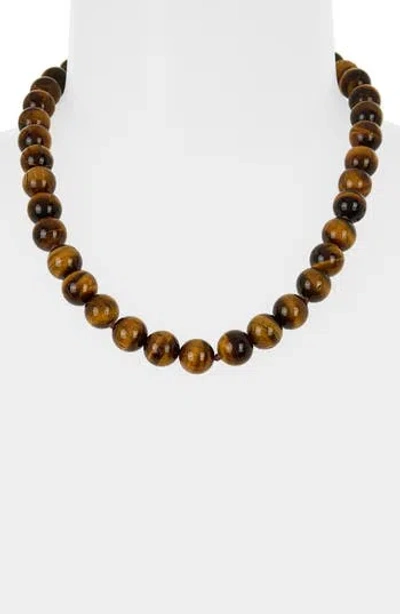 Kenneth Jay Lane Tiger's Eye Stone Beaded Necklace In Polished Gold/brown