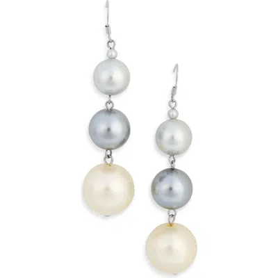 Kenneth Jay Lane Tri-tone Pearl Drop Earrings In Metallic