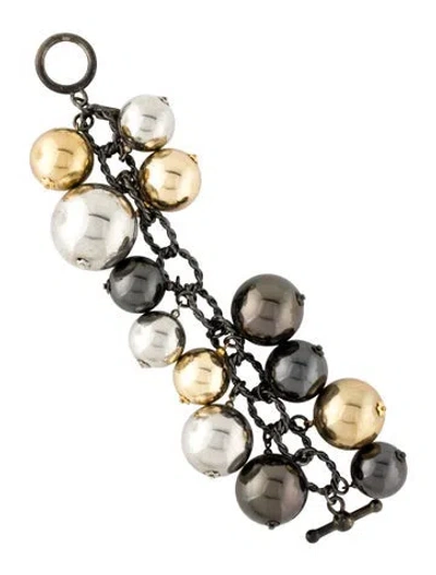 Pre-owned Kenneth Jay Lane Tri-tone Cluster Link Bracelet, 6.5" In Multicolor