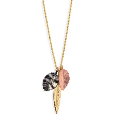 Kenneth Jay Lane Tri-tone Leaf Pendant Necklace In Gold