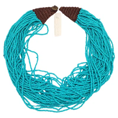 Pre-owned Kenneth Jay Lane Turquoise Multi Strand Necklace Button Clasp Couture Collection