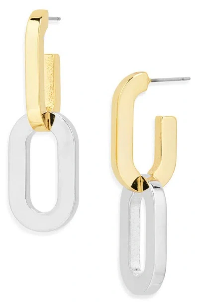 Kenneth Jay Lane Two-tone Link Drop Earrings In Metallic
