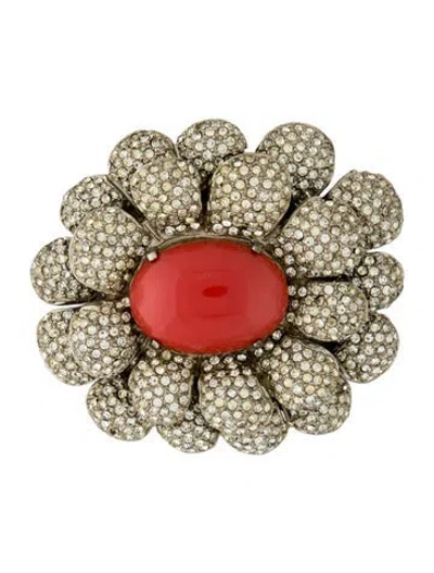 Pre-owned Kenneth Jay Lane Vintage Crystal & Enamel Brooch Pin In Red
