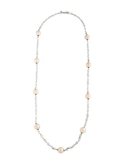 Pre-owned Kenneth Jay Lane Vintage Faux Pearl Station Necklace, 35.75" In Clear/neutrals