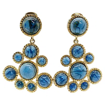 Pre-owned Kenneth Jay Lane Vintage  Kjl Rare Statement Flawed Sapphire Glass Earrings 1980s In Blue
