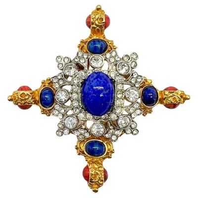 Pre-owned Kenneth Jay Lane Vintage  Statement Jewelled Cruciform Brooch 1980s In Multi
