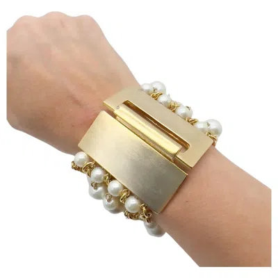 Pre-owned Kenneth Jay Lane Vintage  Statement Pearl Multi Row Cuff 1990s
