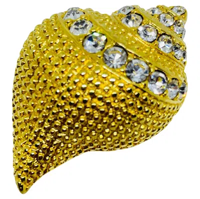 Pre-owned Kenneth Jay Lane Vintage Kjl  Signed Gold Rhinestone Seashell Designer Brooch In Multi