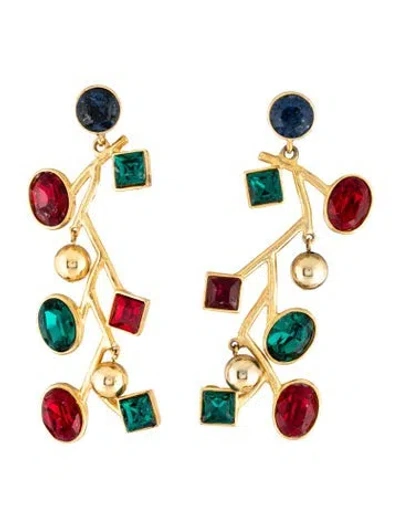 Pre-owned Kenneth Jay Lane Vintage Statement Drop Earrings In Blue/green/red