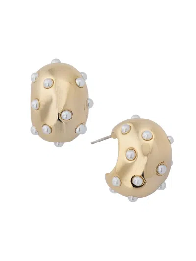 Kenneth Jay Lane Women's 14k-gold-plated & Imitation Pearl Hoop Earrings In Pink