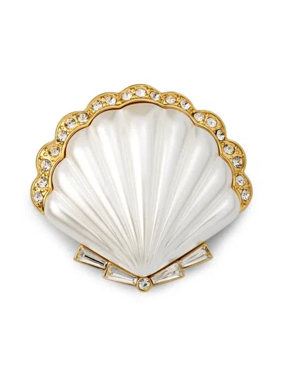 Kenneth Jay Lane Women's 18k-gold-plated, Imitation Pearl & Glass Crystal Scallop Shell Brooch