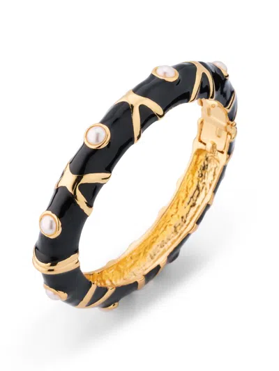 Kenneth Jay Lane Women's 22k-gold-plated, Enamel & Imitation Pearl Bangle In Black
