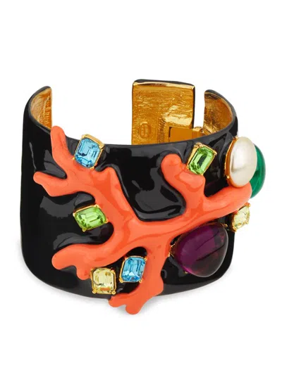 Kenneth Jay Lane Women's 22k-gold-plated Enamel, Multi-stone & Imitation Pearl Cuff Bracelet In Pattern
