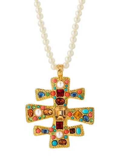 Kenneth Jay Lane Women's 22k-gold-plated, Imitation Pearl & Glass Crystal Pendant Necklace