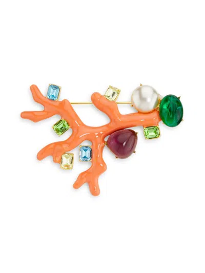 Kenneth Jay Lane Women's Coral Branch Enamel & Multi-stone Brooch In Orange
