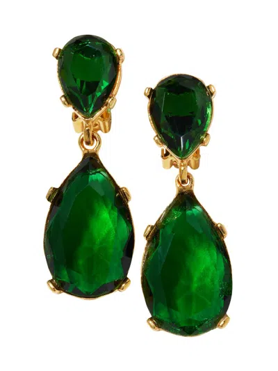 Kenneth Jay Lane Women's Crystal & 22k-gold-plated Teardrop Clip-on Earrings In Green