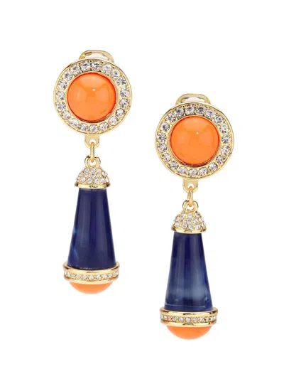Kenneth Jay Lane Women's Goldtone Coral & Lapis Drop Clip-on Earrings In Pattern