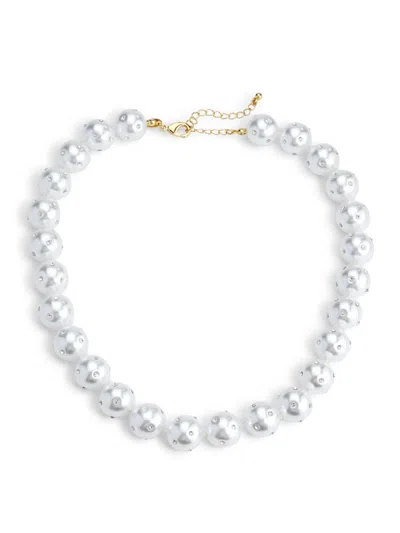 Kenneth Jay Lane Women's Goldtone, Imitation Pearl & Glass Crystal Beaded Necklace In White