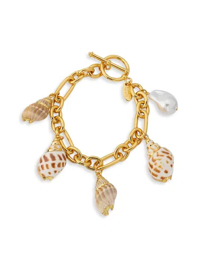 Kenneth Jay Lane Women's Goldtone, Imitation Pearl & Shell Charm Bracelet In Multi