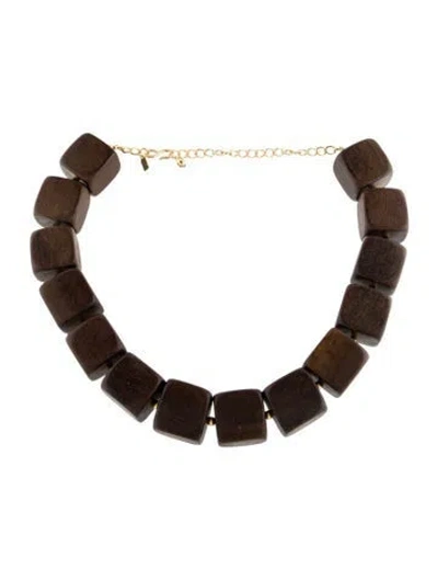 Pre-owned Kenneth Jay Lane Wood Beaded Collar Necklace, 22.5" In Brown