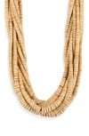 Kenneth Jay Lane Wood Beaded Multistrand Necklace In Gold