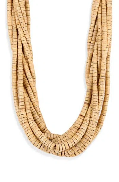 Kenneth Jay Lane Wood Beaded Multistrand Necklace In Gold