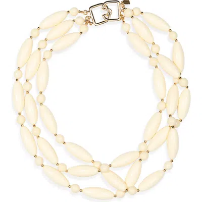 Kenneth Jay Lane Wood Beaded Multistrand Necklace In Gold