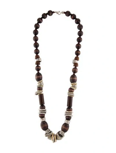 Pre-owned Kenneth Jay Lane Wood Beaded Necklace, 28.25" In Brown