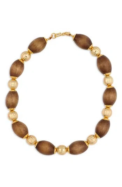 Kenneth Jay Lane Wood Beaded Necklace In Natural