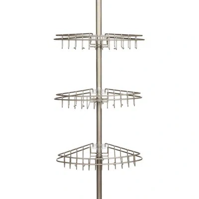 Kenney 3-tier Stainless Steel Spring Tension Shower Corner Pole Caddy In Satin Nickel