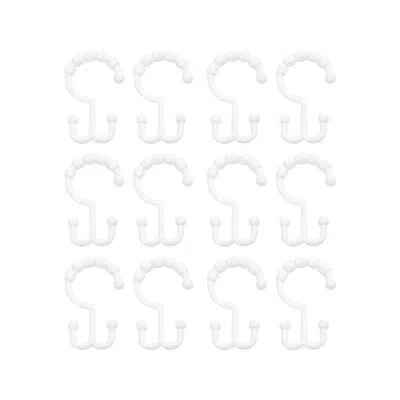 Kenney Plastic Beaded Roller Shower Curtain Double Hooks, Set Of 12, White
