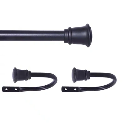 Kenney Trumpet Decorative Curtain Rod & Holdback Set 5/8 In Adjustable Curtain Rod In Black