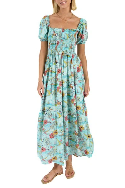 Kenny Flowers The Margaritaville Wastin' Away Again Smocked Maxi Dress In Blue