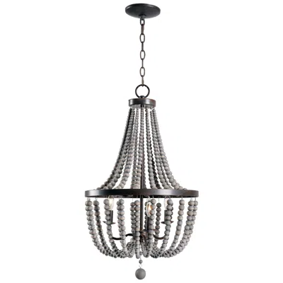 Kenroy Home Dumas 16" Wide 3-light Dark Gray Wood Bead Chandelier In Black