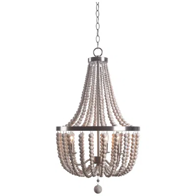 Kenroy Home Dumas 16" Wide 3-light Light Gray Wood Bead Chandelier In Silver