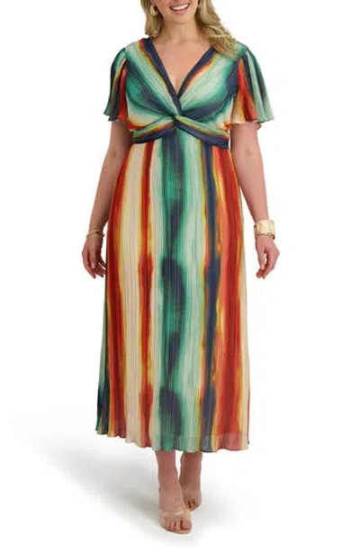 Kensie Twist Waist Pleated Chiffon Midi Dress In Multi
