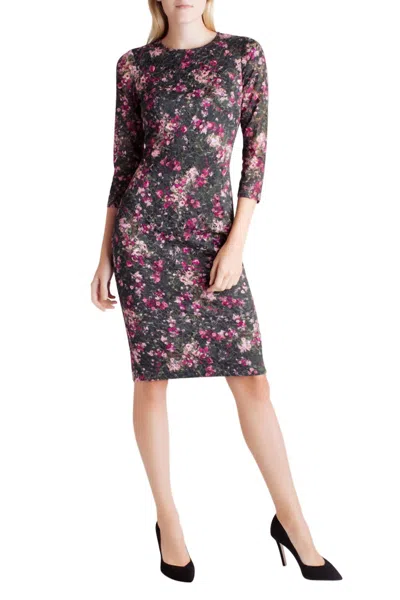 Kensie 3/4 Sleeve Bodycon Dress In Floral In Purple