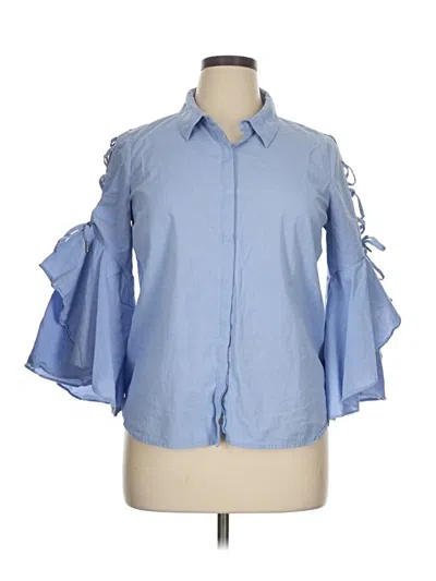 Pre-owned Kensie 3/4 Sleeve Button Down Shirt In Blue