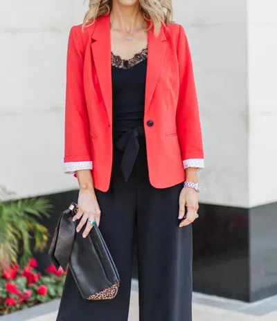 Kensie 3/4 Sleeve Crepe Blazer In Cayenne In Red
