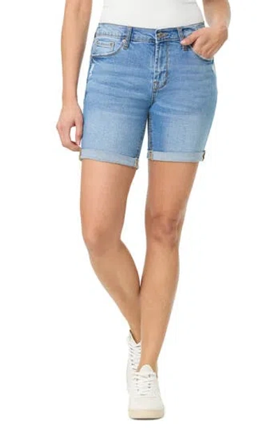 Kensie 7" Double Roll Cuff Shorts In Blue