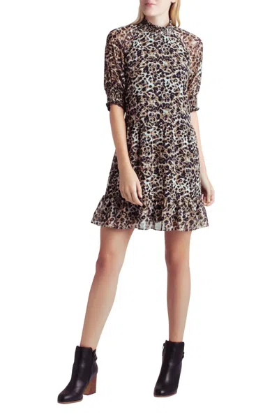 Kensie Animal Print Mock Neck Dress In Black