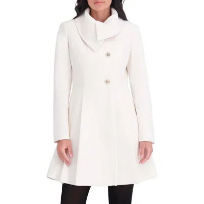 Kensie Asymmetric Button-front Pleated Coat In White