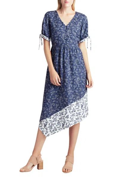 Kensie Asymmetrical Hem Dress In Nostalgic Blooms In Multi