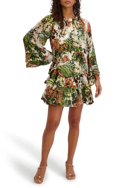 Kensie Bell Sleeve Tiered Minidress In Multi