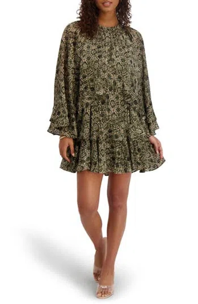 Kensie Bell Sleeve Tiered Minidress In Multi