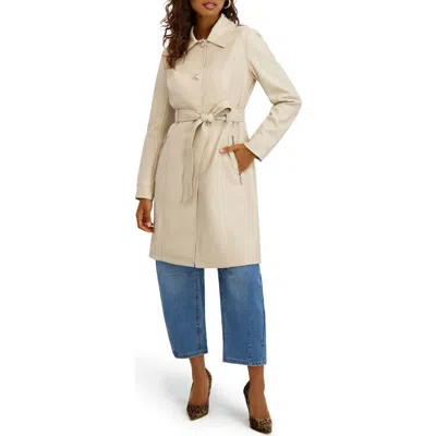 Kensie Belted Faux Leather Trench Coat In Gray