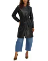 Kensie Belted Faux Leather Trench Coat In Black