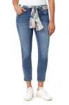 Kensie Belted Mid Rise Skinny Cropped Jeans In Blue